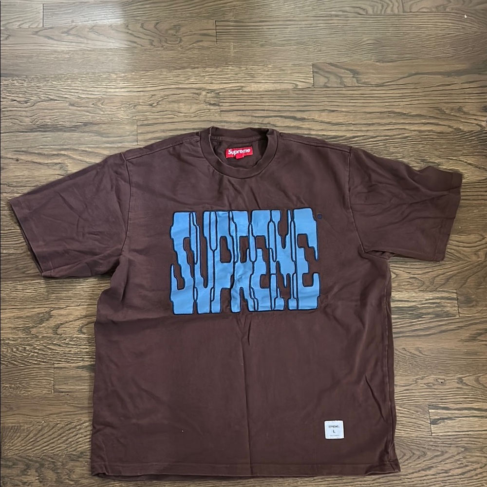 Supreme Chocolate Brown Tee with Sky Blue Logo